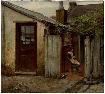 Frederick McCubbin - Girl with bird at the King Street bakery - Google Art Project. Free illustration for personal and commercial use.