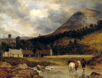 Frederick Richard Lee (1798-1879) - Scottish Landscape, Bringing in a Stag (figure and animals by Sir E. Landseer) - N01788 - National Gallery