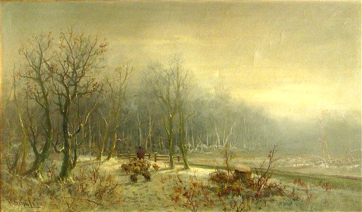 Frederick Ferdinand Schafer - A shepherd and his flock in winter
