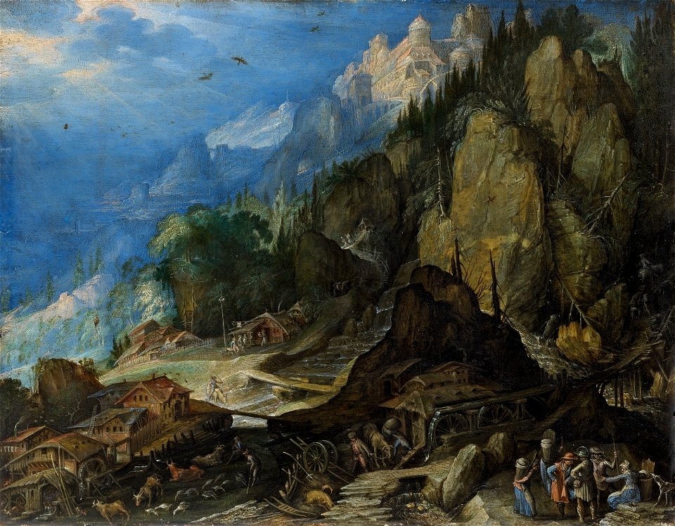 Frederick van Valckenborch Gebirgslandschaft mit zwei Wassermühlen 1612