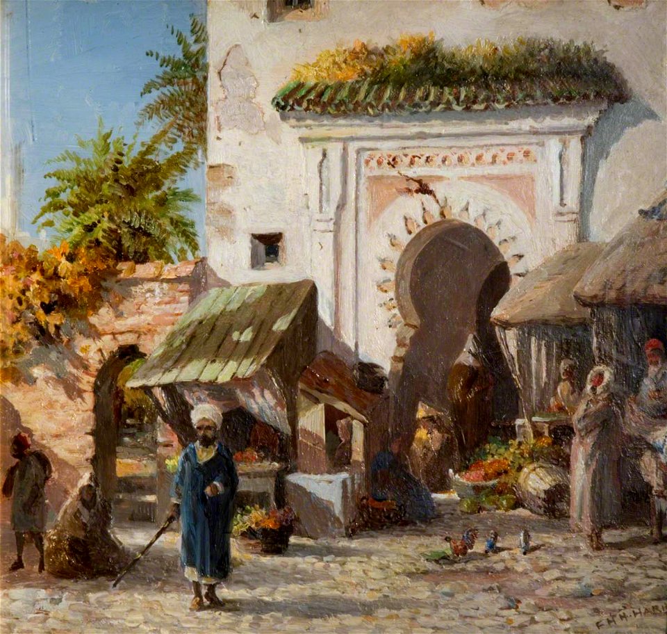 Frederick Henry Howard Harris (1826-1901) - At Tangier (panel in the Everitt Cabinet) - 1892P41.8 - Birmingham Museums Trust