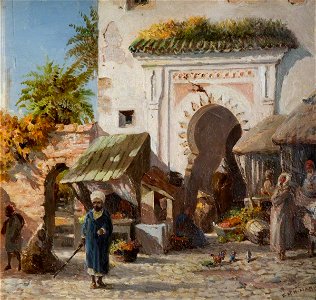 Frederick Henry Howard Harris (1826-1901) - At Tangier (panel in the Everitt Cabinet) - 1892P41.8 - Birmingham Museums Trust. Free illustration for personal and commercial use.