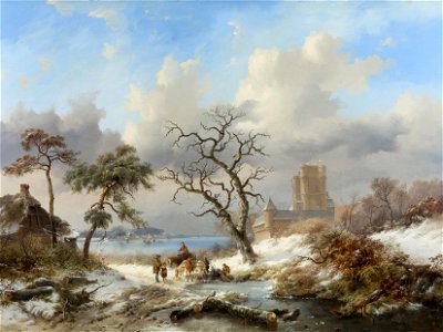 Frederik Marinus Kruseman - Winterlandschap met figuren