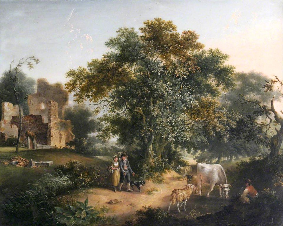 Fredericus Theodorus Renard (1778-c.1820) - Figures, Cattle and Sheep in a Wooded Landscape - 1196041 - National Trust