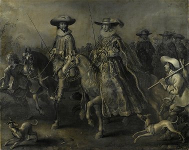 Frederick V (1596-1632), keurvorst van de Palts, koning van Bohemen, en zijn echtgenote Elisabeth Stuart (1596-1662) te paard Rijksmuseum SK-A-958