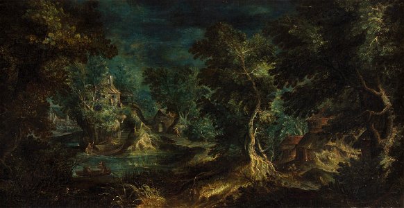Frederik van Valckenborch - Fantastic Landscape with Shepherds and Trees