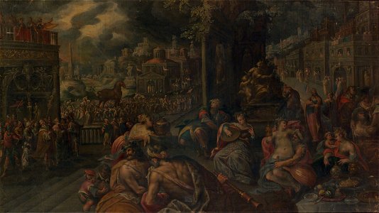 Frederik van Valckenborch - The Trojans celebrate the arrival of the wooden horse in the city