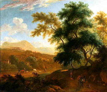 Frederik de Moucheron - A mountain landscape with shepherds