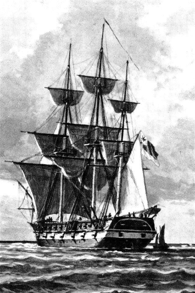Fregatte DEUTSCHLAND der Reichsflotte um 1850. Auschnitt aus einem Gemälde von Lüder Arenhold 1905