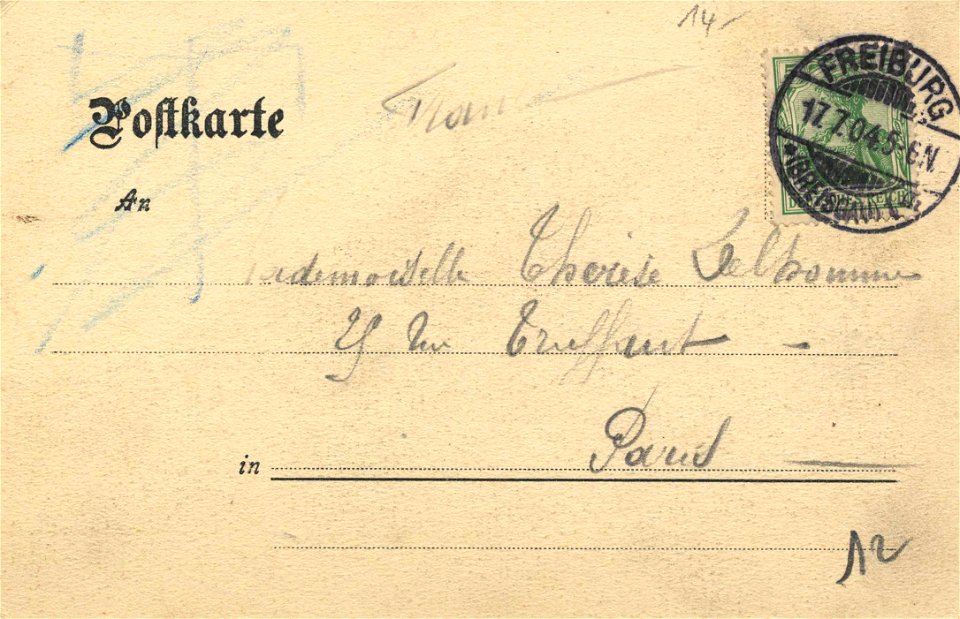 Freiburg i. Br., Baden-Württemberg - Martinstor mit Kaiserstraße (back) (Zeno Ansichtskarten)