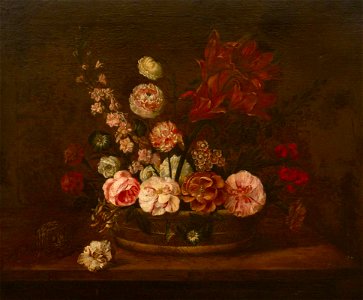 French School - Still Life with Flowers in a Basket on a Ledge - 1206447 - National Trust