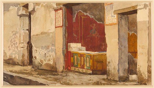 Frescoed shop in Pompeii watercolor by Luigi Bazzani