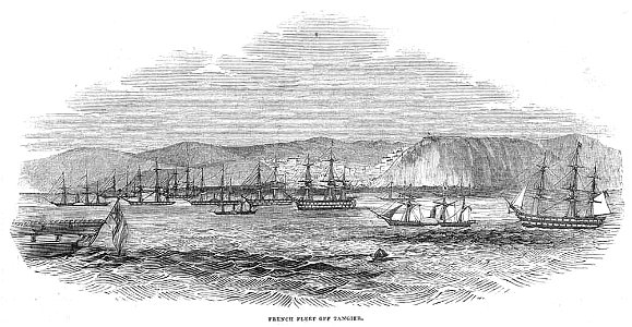 French fleet off Tangiers Illustrated London News 1844. Free illustration for personal and commercial use.