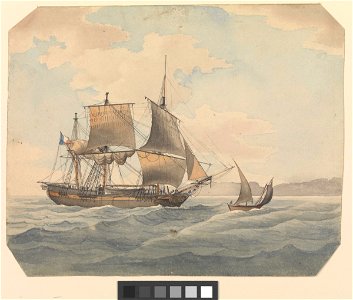 French merchant ship running before the wind into a coast, ca.1810 RMG PW7700