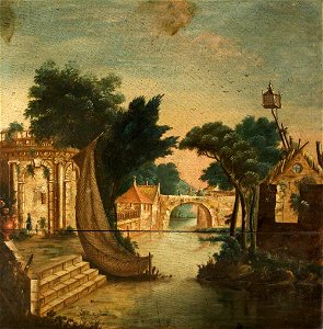 French School - River Scene with a Temple, Houses and Bridge - 254700 - National Trust