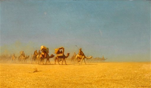 'Camel Train in the Desert' by Charles-Théodore Frère, 1855