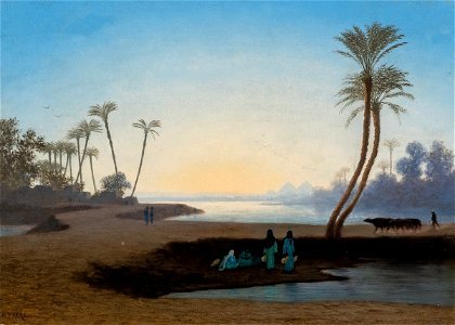 Arab Women by the Oasis by Charles-Théodore Frère. Free illustration for personal and commercial use.