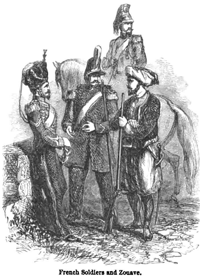 French Soldiers and Zouave. George Dodd. Pictorial history of the Russian war 1854-5-6
