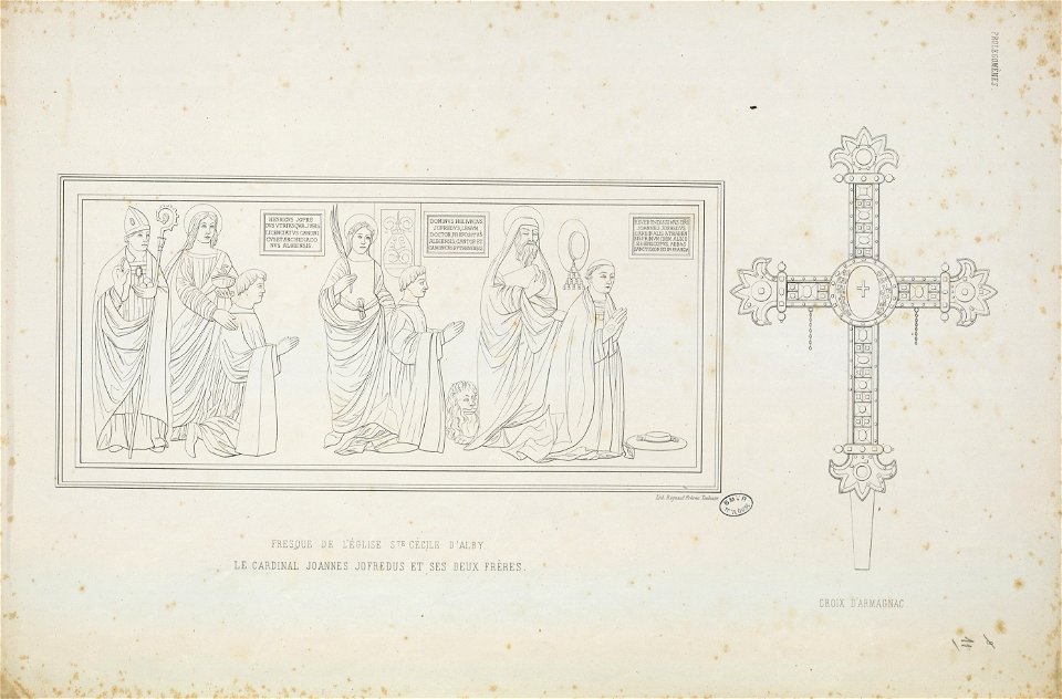 Fresque de l'église Ste. Cécile d'Alby, Le cardinal Joannes Jofredus et ses deux frères - Croix d'Armagnac (t. I, n° 11) - Fonds Ancely - B315556101 A DUMEGE 017