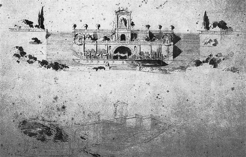 Friedrich August Stüler - Terrassen vor der Orangerie - Ansicht, Perspektive
