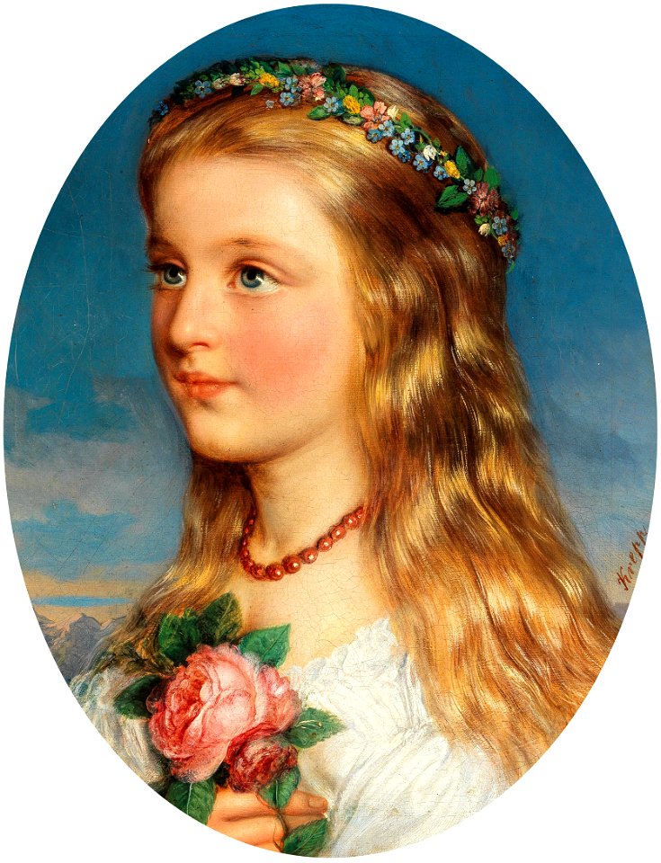 Friedrich Krepp Mädchenbildnis mit Blumenkranz und Rosen
