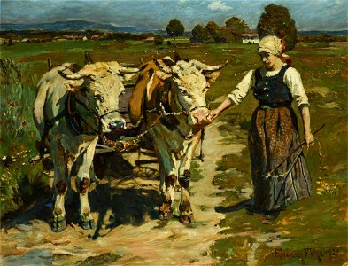 Friedrich Fehr Bauernmädchen mit Gespann in der Eifel 1925