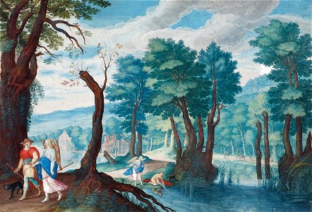 Friedrich Brentel Landschaft mit Tobias und dem Engel Raphael. Free illustration for personal and commercial use.