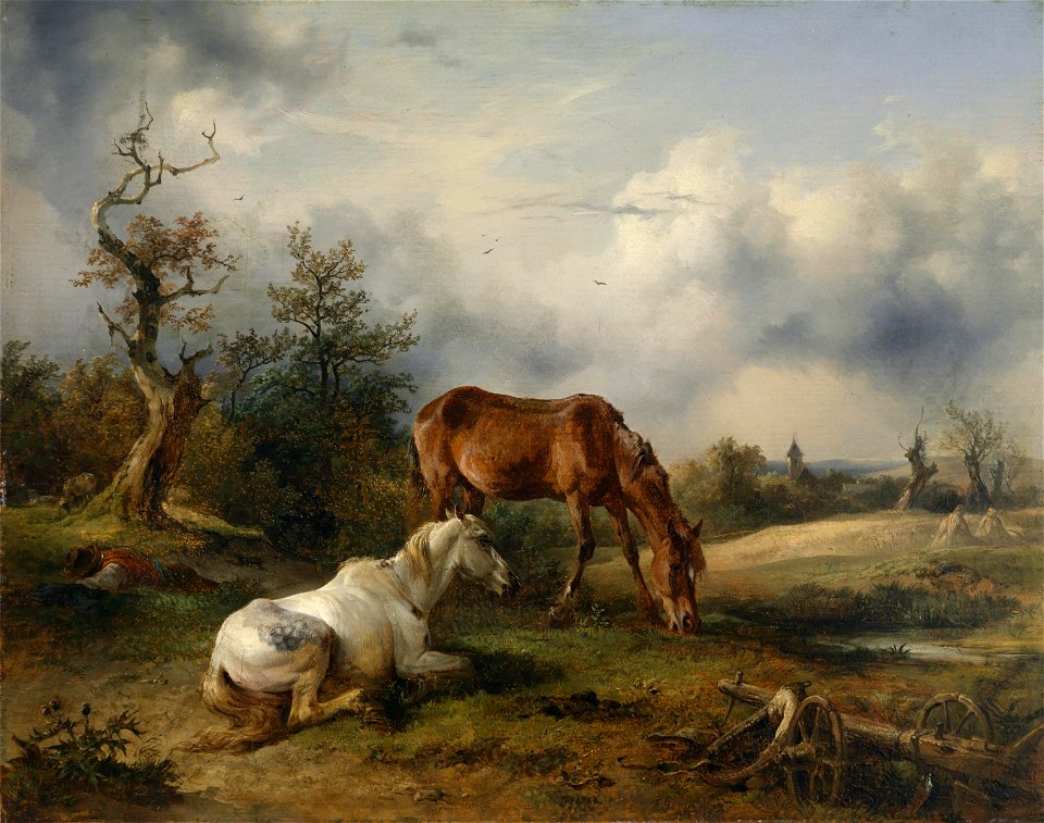 Friedrich Gauermann Schimmel und Fuchs auf der Weide c1825