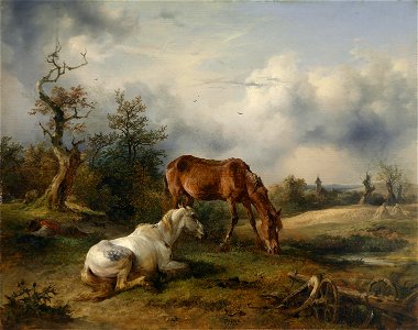 Friedrich Gauermann Schimmel und Fuchs auf der Weide c1825