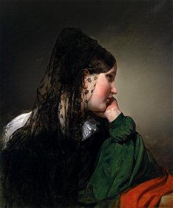 Friedrich von Amerling Mädchen im Profil mit schwarzer Mantille