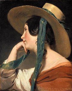 Friedrich von Amerling - Maiden with a Straw Hat - WGA0265. Free illustration for personal and commercial use.