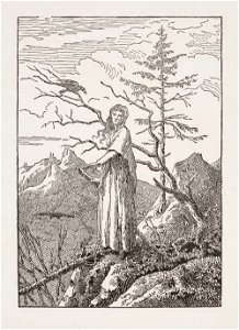 Caspar David Friedrich - Frau mit Rabe am Abgrund