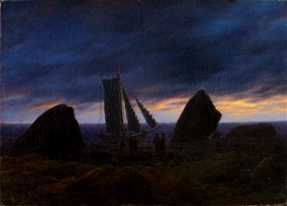 Caspar David Friedrich - Fischerboot zwischen zwei Felsen am Strand der Ostsee