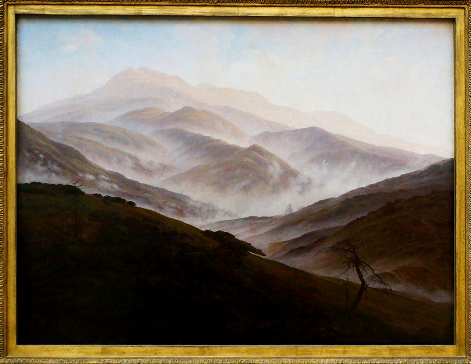 Caspar David Friedrich Paysage de Riesengebirge avec la brume montante