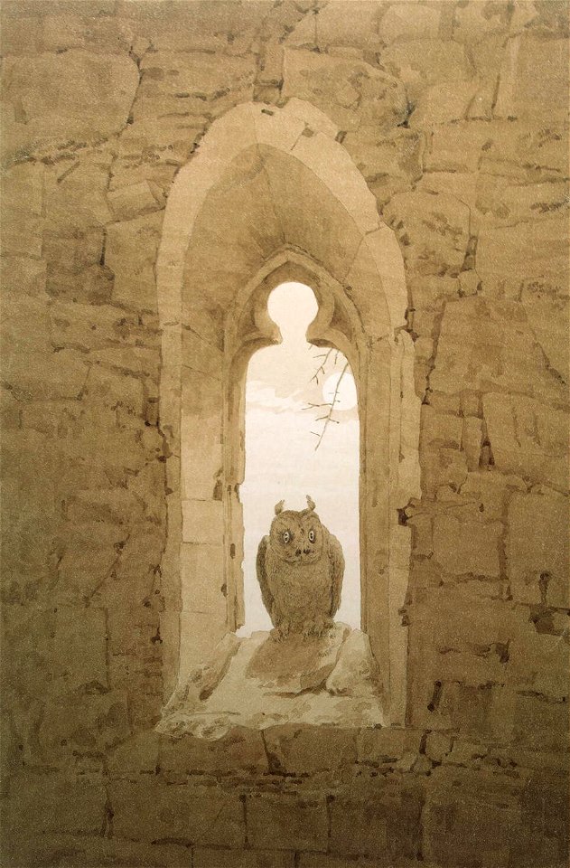 Owl in a Gothic Window by Caspar David Friedrich