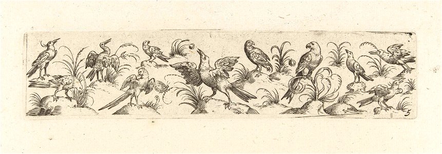 Fries met elf vogels en een insect