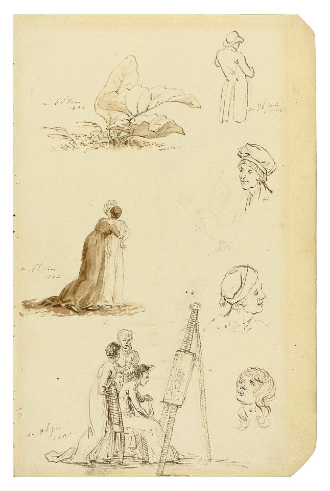 Caspar David Friedrich - Studie von Köpfen, Figuren und Blattwerk