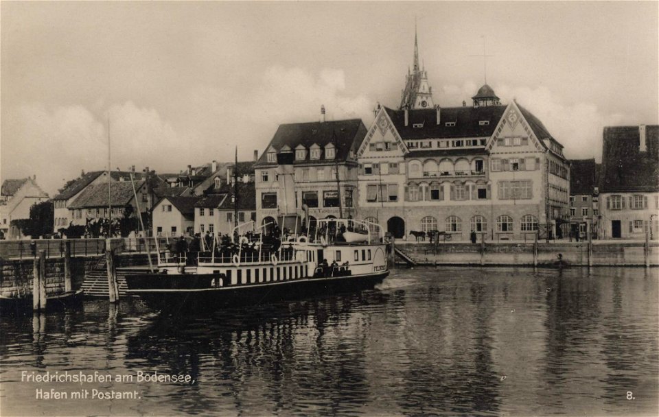 Friedrichshafen, Baden-Württemberg - Hafen mit Postamt (Zeno Ansichtskarten)