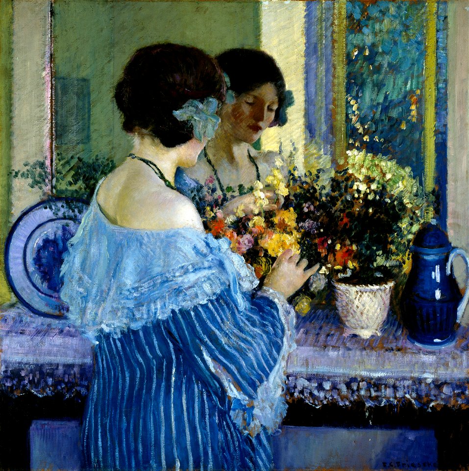 Frederick Carl Frieseke - Girl in Blue Arranging Flowers - 99.181 - Museum of Fine Arts, Houston