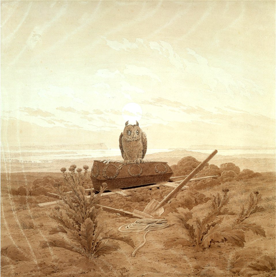 Caspar David Friedrich - Landscape with Grave, Coffin and Owl - WGA08302