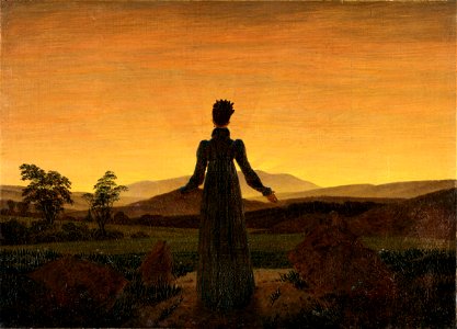 Caspar David Friedrich - Frau vor untergehender Sonne. Free illustration for personal and commercial use.