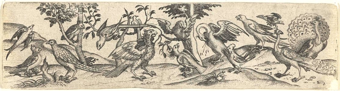 Fries met vogels, waaronder pauw en pelikaan