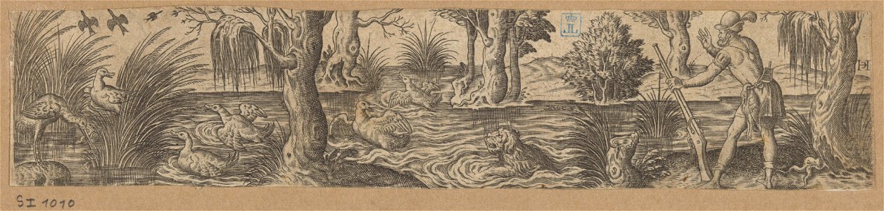 Frieze with duck hunt s.d print by Jan Collaert (I), S.I 1010, Prints Department, Royal Library of Belgium