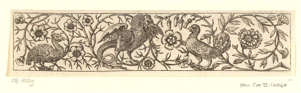 Fries met bloemenranken en drie vogels