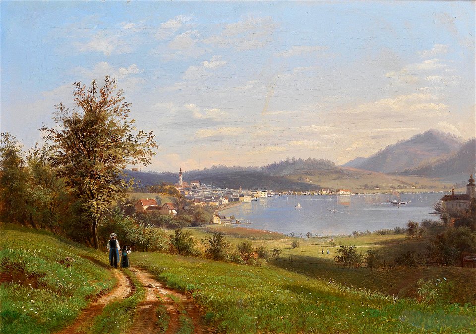 Fritz Reinhalt Blick auf Gmunden mit Schloß Orth