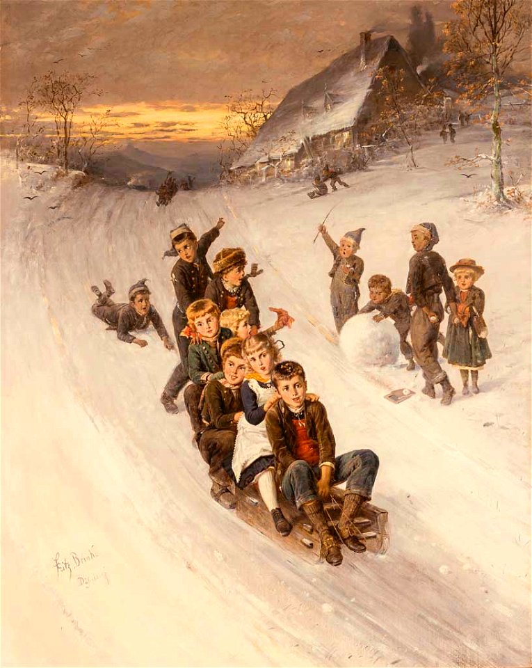 Fritz Beinke Rodelnde Kinder