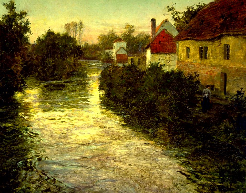 Frits Thaulow - Village on the Bank of a Stream - Walters 37175