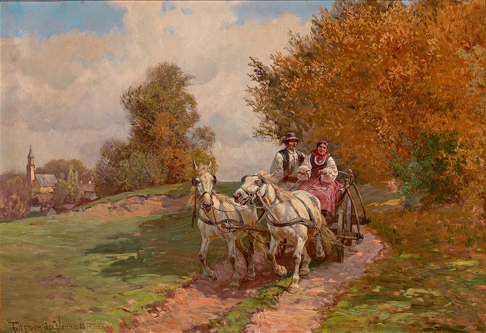 Fritz van der Venne Kutschenfahrt in frühherbstlicher Landschaft
