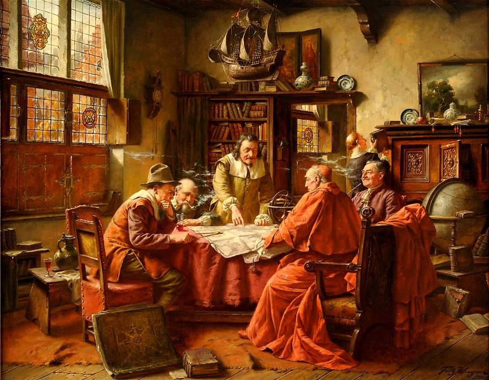 Fritz Wagner Herrenrunde mit Landkarte