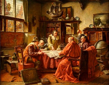 Fritz Wagner Herrenrunde mit Landkarte